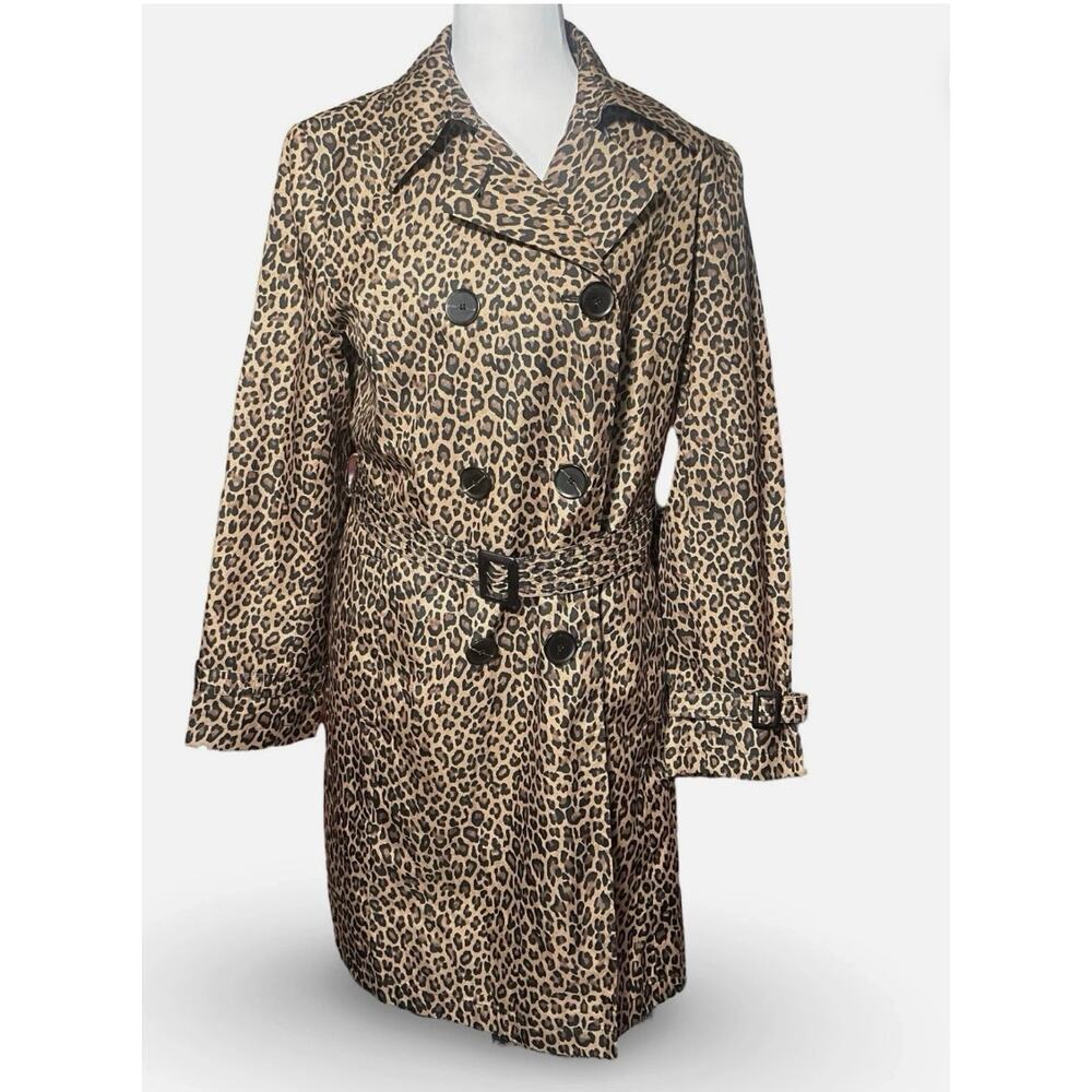 GALLERY Leopard Print Trench Coat Size M